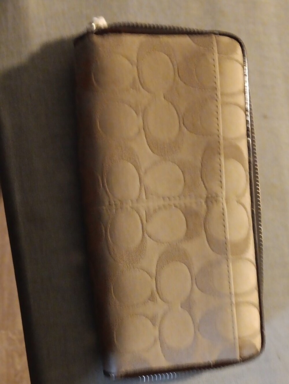 Coach Signature Canvas Zip-Around Wallet in Tan and Brown - Picture 5 of 7